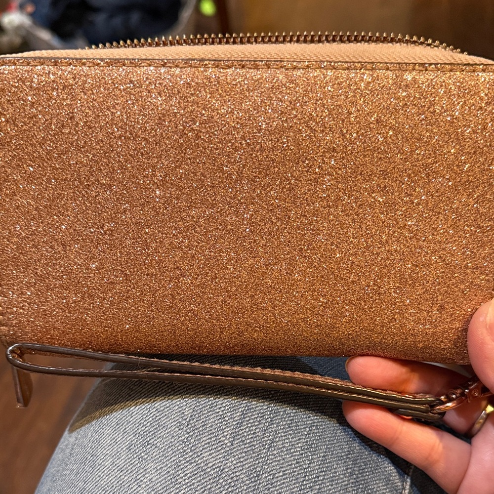 Michael Kors Rose Gold Glitter Zip-Around Wristlet Wallet - Picture 4 of 4